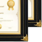 Black vintage 8.5x11 diploma frame corner close-up showing black with gold finish