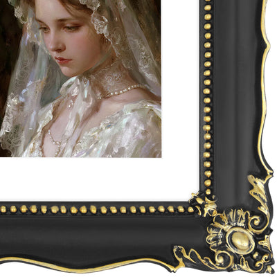 Black 8x10 baroque-style vintage picture frame with mat for 5x7 photos displayed in home décor setting
