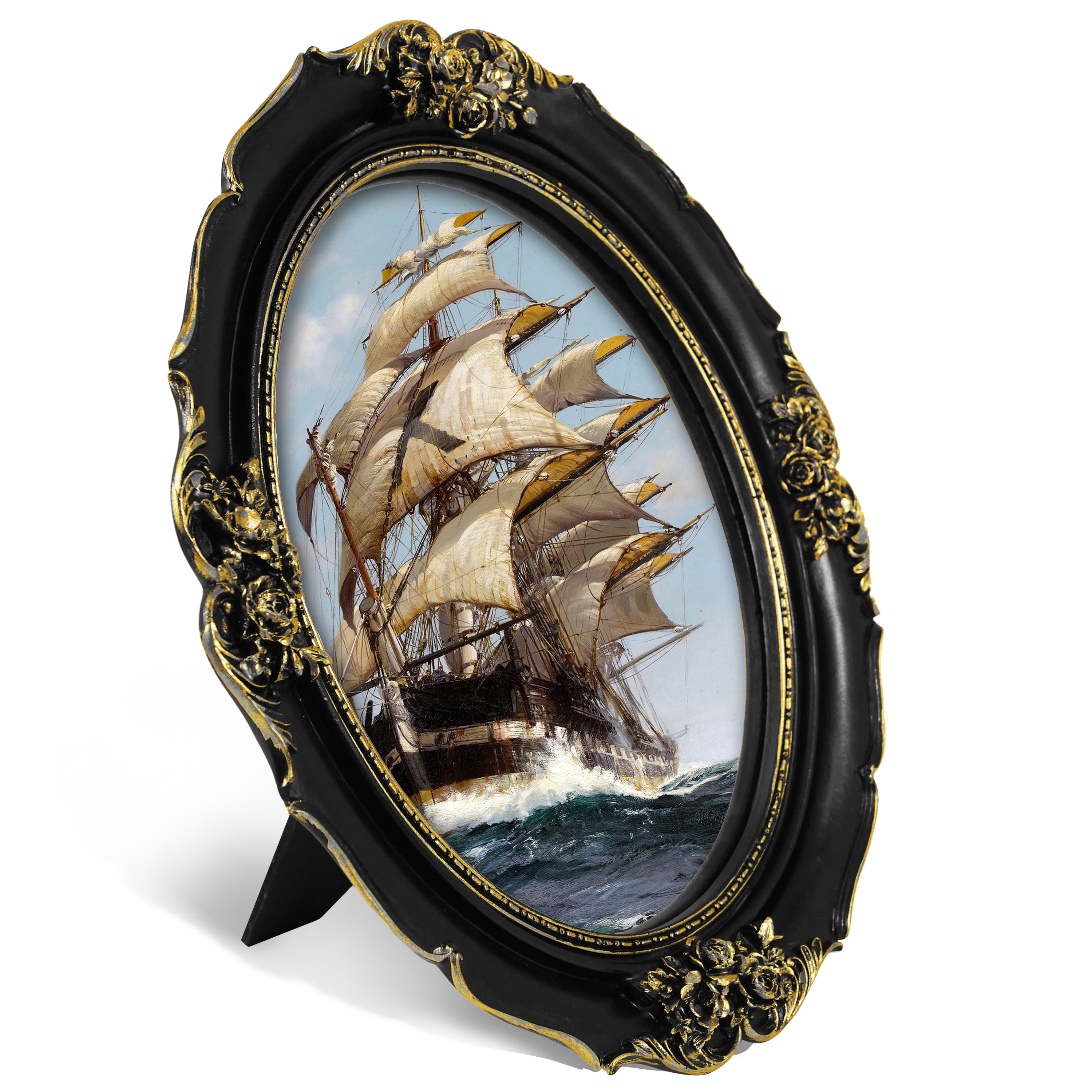 Oval Vintage Picture Frame with Rose Carvings, 8x10 & 11x14