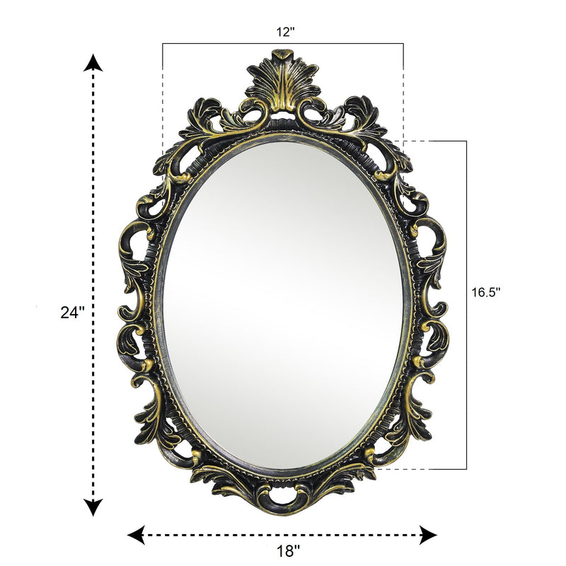 Black Wall Mounted Vanity Mirrors with Scroll Design for Entryways Living Dressing Room Bedroom, Vintage Gothic Oval Mirror