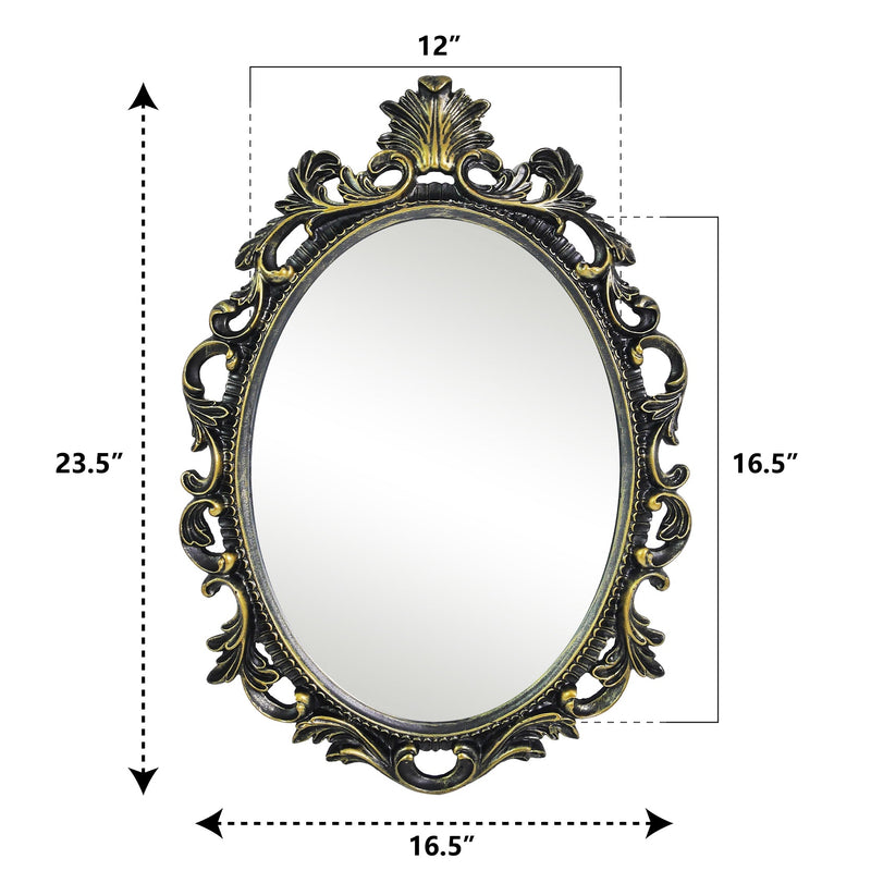 Black Wall Mounted Vanity Mirrors with Scroll Design for Entryways Living Dressing Room Bedroom, Vintage Gothic Oval Mirror