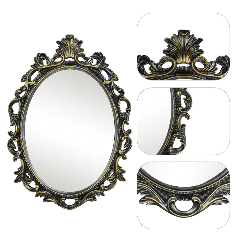 Black Wall Mounted Vanity Mirrors with Scroll Design for Entryways Living Dressing Room Bedroom, Vintage Gothic Oval Mirror