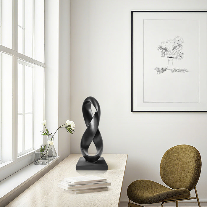 Black Abstract Infinity Loop Sculpture, Modern Contemporary Home Accent Decor