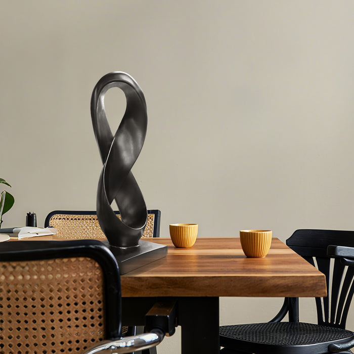 Black Abstract Infinity Loop Sculpture, Modern Contemporary Home Accent Decor