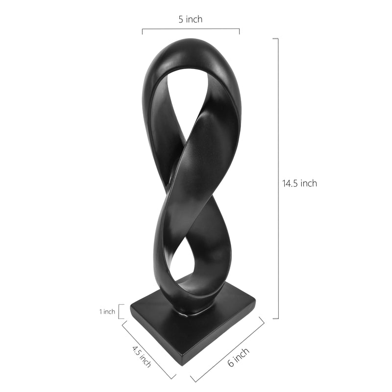 Black Modern Abstract Sculpture, 14.5'' Tall Minimalist Figure Eight Tabletop Statue, Hand-Painted Resin Accent Decor for Home or Office