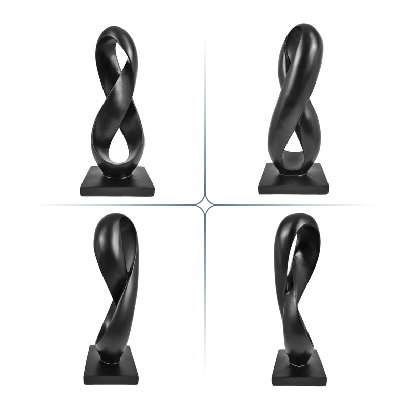 Black Modern Abstract Sculpture, 14.5'' Tall Minimalist Figure Eight Tabletop Statue, Hand-Painted Resin Accent Decor for Home or Office