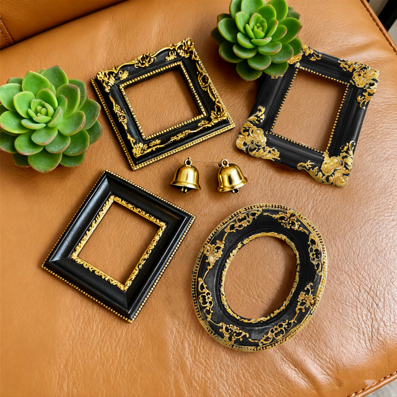 Vintage Ornate Frame Set of 4, 1.5x2 Inches Opening, Open Back Resin Frame for DIY Crafts, Fridge Magnets, Wall Decor, Baroque Style Decorative Frames