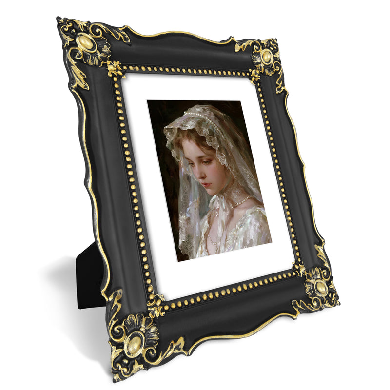 8x10 Picture Frame with Mat for 5x7, Vintage Inspired Wall and Tabletop Photo Frames, Baroque Style Home Decor