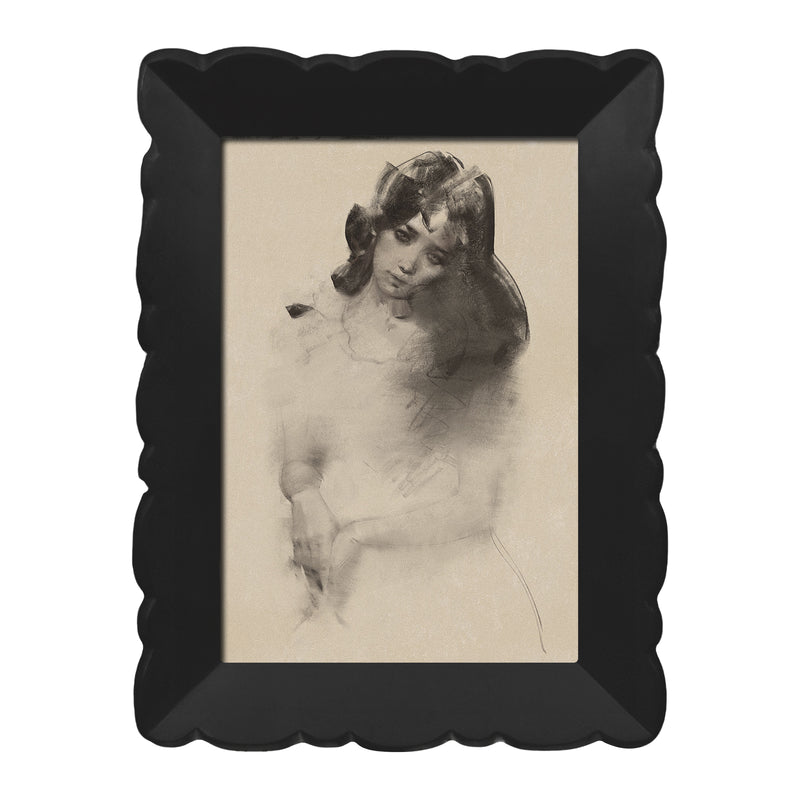 4x6 Picture Frame Wall and Tabletop Display, Hand Painted Black Photo Frame with Carved Scalloped Edge Design