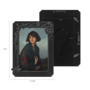 Black vintage 4x6 picture frame with hand-carved butterfly and flower border displayed in home décor setting