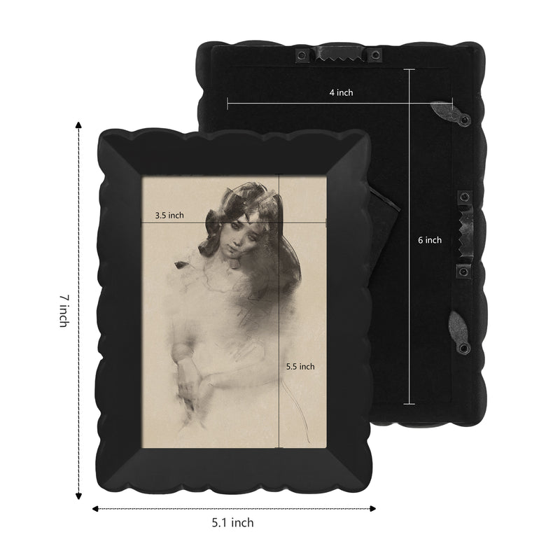 4x6 Picture Frame Wall and Tabletop Display, Hand Painted Black Photo Frame with Carved Scalloped Edge Design