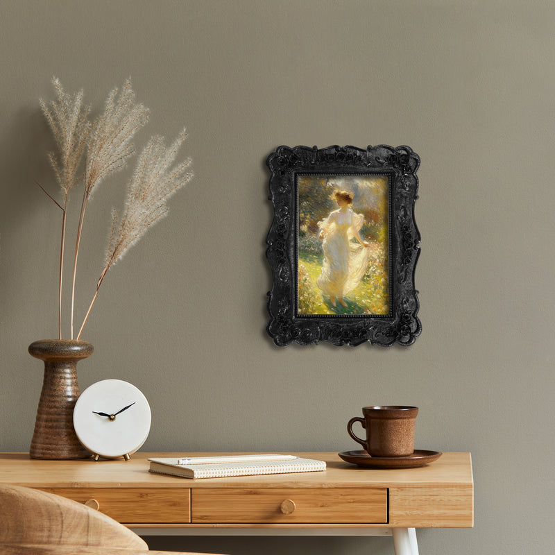 Black Picture Frames 4x6 for Wall and Desk Display, Vintage 4 x 6 Picture Frame with Hand Carved Roses Flowers Detail, Rustic House Living Room Shelf Decor