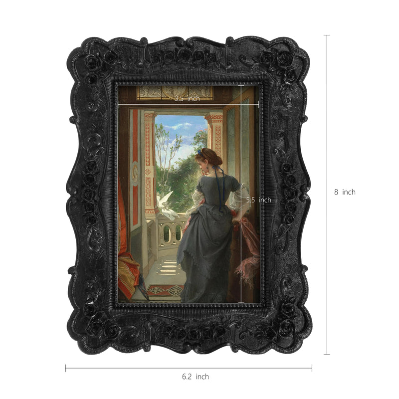 Black Picture Frames 4x6 for Wall and Desk Display, Vintage 4 x 6 Picture Frame with Hand Carved Roses Flowers Detail, Rustic House Living Room Shelf Decor