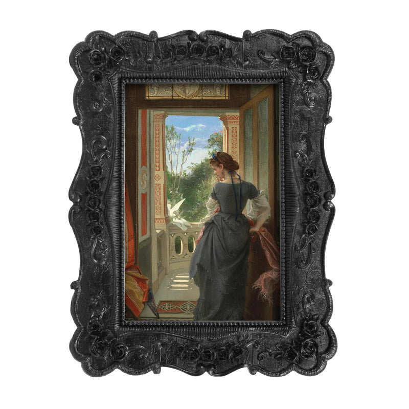 Black Picture Frames 4x6 for Wall and Desk Display, Vintage 4 x 6 Picture Frame with Hand Carved Roses Flowers Detail, Rustic House Living Room Shelf Decor