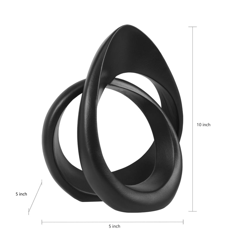 Modern Abstract Intertwined Loop Sculpture, 10" Tall Contemporary Shelf Table Mantel Décor, White Minimalist Statues for Indoor Home Office