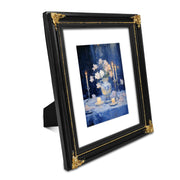 Black vintage 8x10 picture frame matted for 5x7 image, floral beaded border for wall and tabletop display
