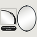 An oval-shaped mirror with a traditional frame in a bathroom setting, reflecting a modern shower stall and bathroom decor.