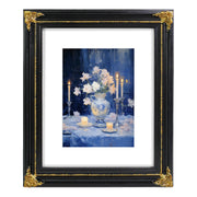 Black vintage 8x10 picture frame matted for 5x7 image, floral beaded border for wall and tabletop display