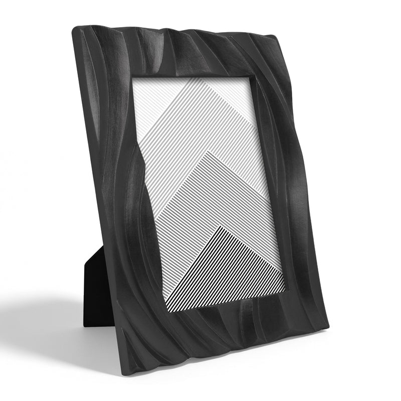 Black Picture Frame 4x6, Modern Minimalist Photo Frames Tabletop or Wall for Home Décor Gifts, Hand Carved Wave Pattern Frame with 3D Textured Design