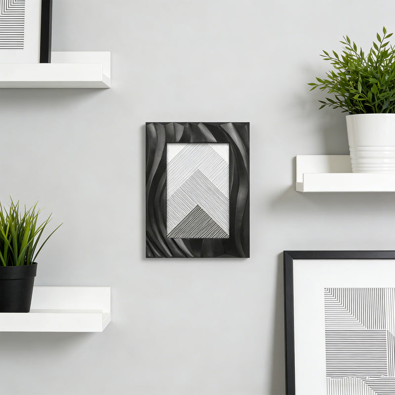 Black Picture Frame 4x6, Modern Minimalist Photo Frames Tabletop or Wall for Home Décor Gifts, Hand Carved Wave Pattern Frame with 3D Textured Design