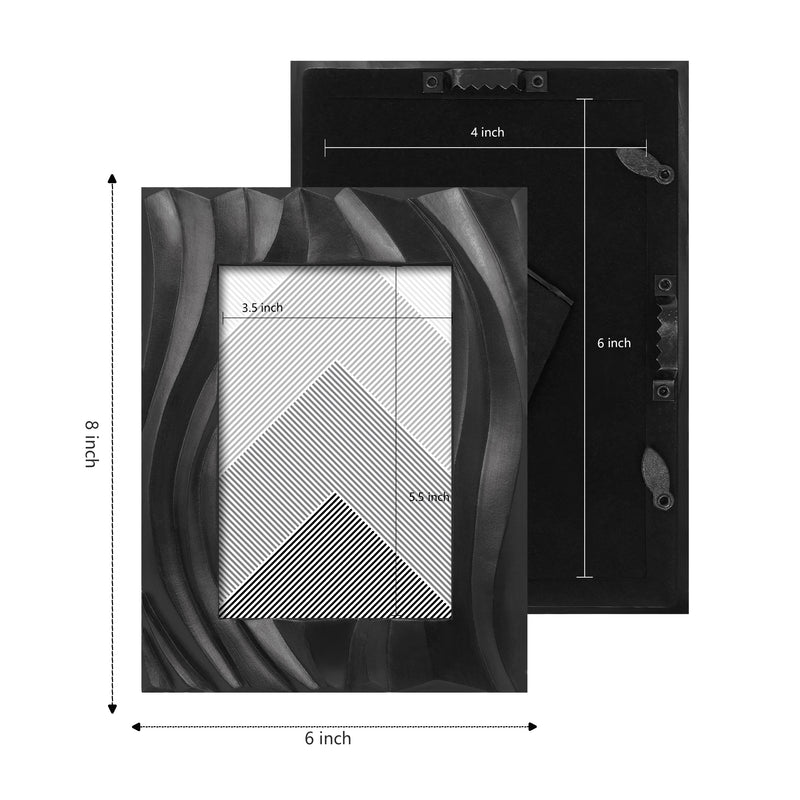 Black Picture Frame 4x6, Modern Minimalist Photo Frames Tabletop or Wall for Home Décor Gifts, Hand Carved Wave Pattern Frame with 3D Textured Design