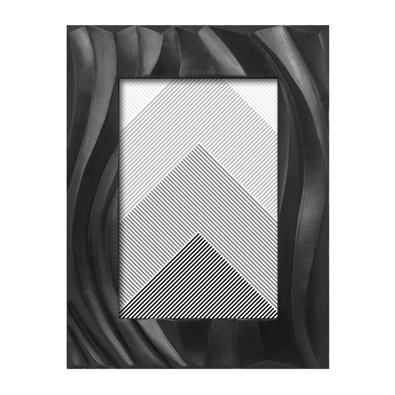 Black Picture Frame 4x6, Modern Minimalist Photo Frames Tabletop or Wall for Home Décor Gifts, Hand Carved Wave Pattern Frame with 3D Textured Design