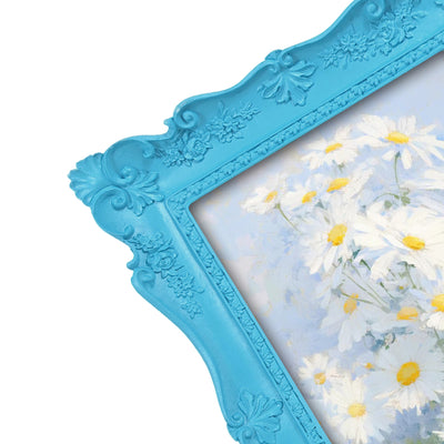 4x6 / 5x7 Victorian vintage blue picture frame with antique floral detail displayed in home décor setting