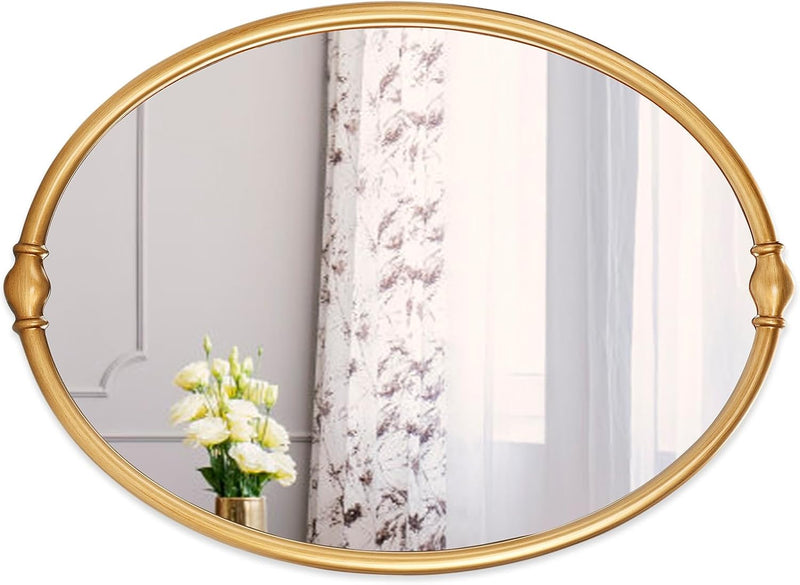 Gold Oval Bathroom Mirror 24x32 inch, Traditional Accent Mirrors for Living Room Hallway Entryway