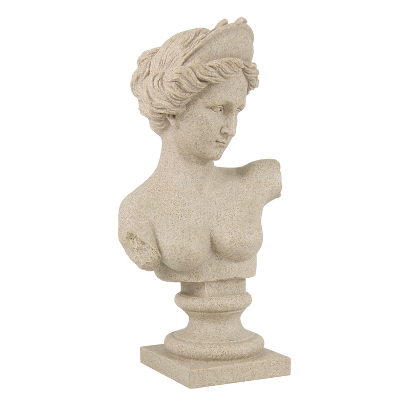 Statue of a classical woman's bust on a white background