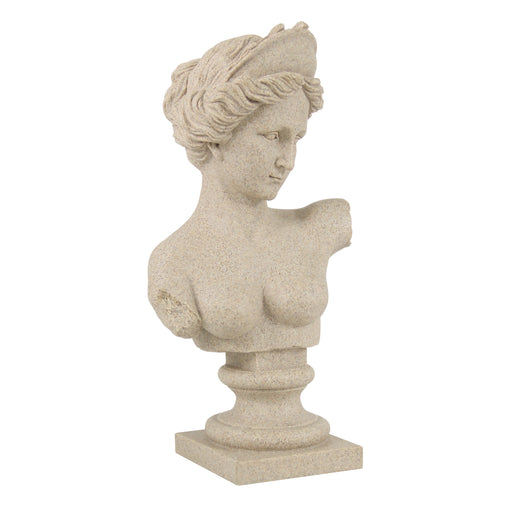 Statue of a classical woman's bust on a white background