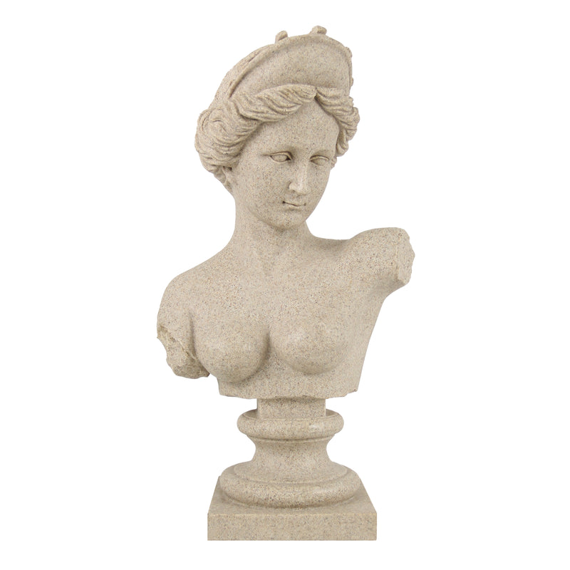 Statue of a classical woman's bust on a white background
