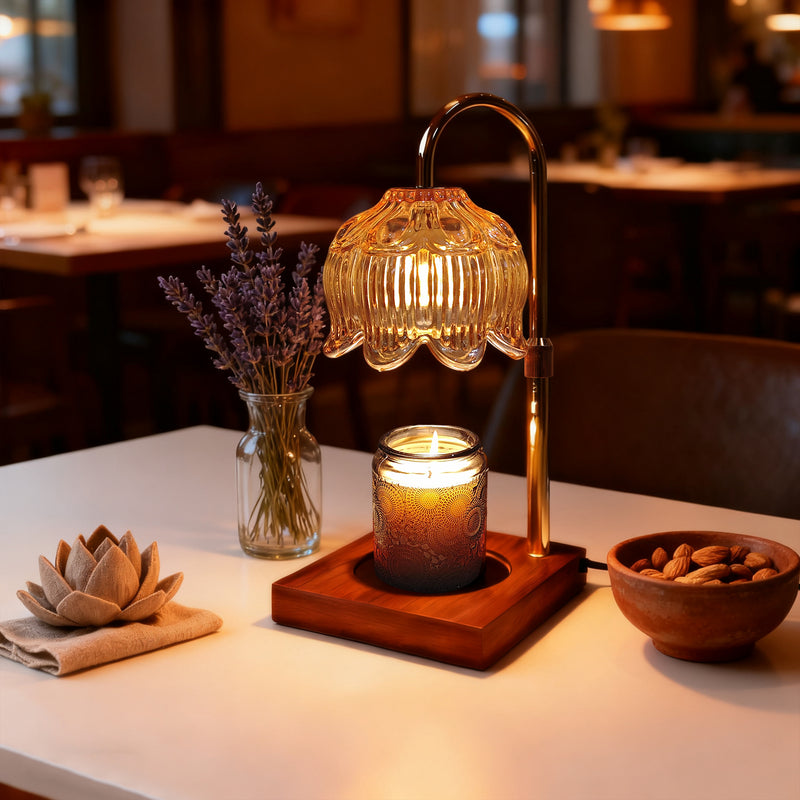 Candle Warmer Lamp with Dimmer and 2 Bulbs, Flower Design Wax Melt Lamps for Jar Candles, Adjustable Height and Brightness, Home Office Décor