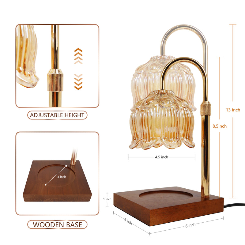 Candle Warmer Lamp with Dimmer and 2 Bulbs, Flower Design Wax Melt Lamps for Jar Candles, Adjustable Height and Brightness, Home Office Décor