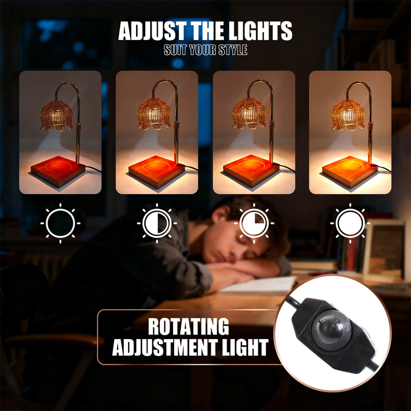 Candle Warmer Lamp with Dimmer and 2 Bulbs, Flower Design Wax Melt Lamps for Jar Candles, Adjustable Height and Brightness, Home Office Décor