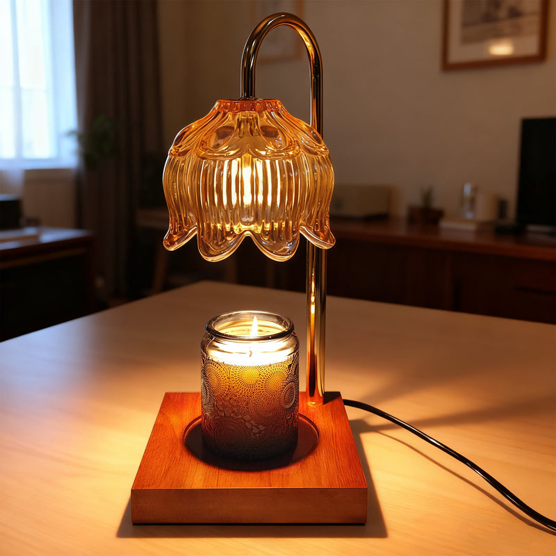 Candle Warmer Lamp with Dimmer and 2 Bulbs, Flower Design Wax Melt Lamps for Jar Candles, Adjustable Height and Brightness, Home Office Décor