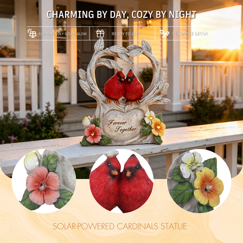Solar Outdoor Garden Statue, Cardinals Weatherproof Sculptures for Porch Patio Table Deck Pathway Yard