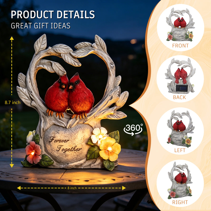 Solar Outdoor Garden Statue, Cardinals Weatherproof Sculptures for Porch Patio Table Deck Pathway Yard