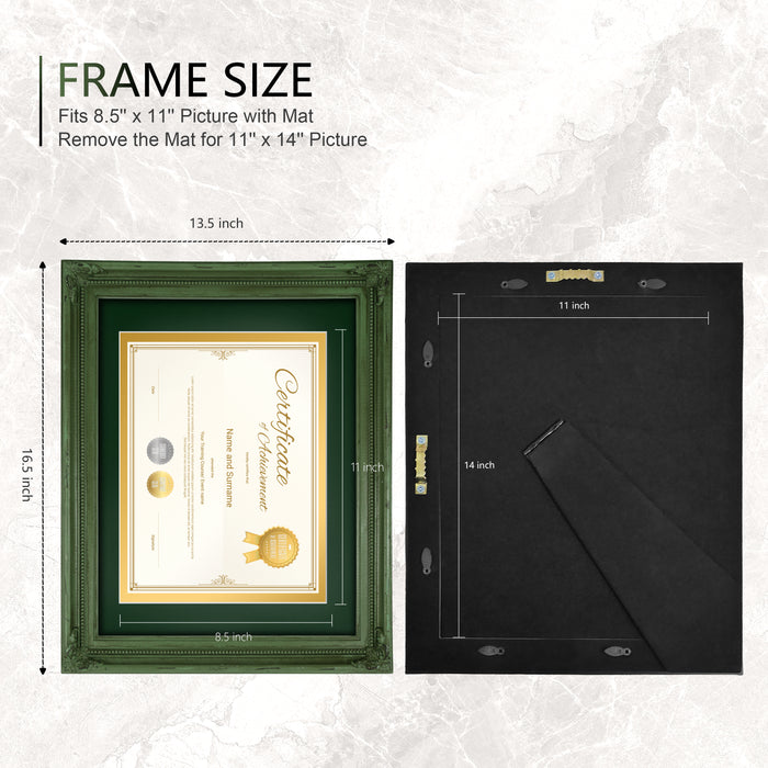 11 x 14 Frames with Mat for 8.5 x 11 Diploma Certificates Documents, Vintage Picture Frames