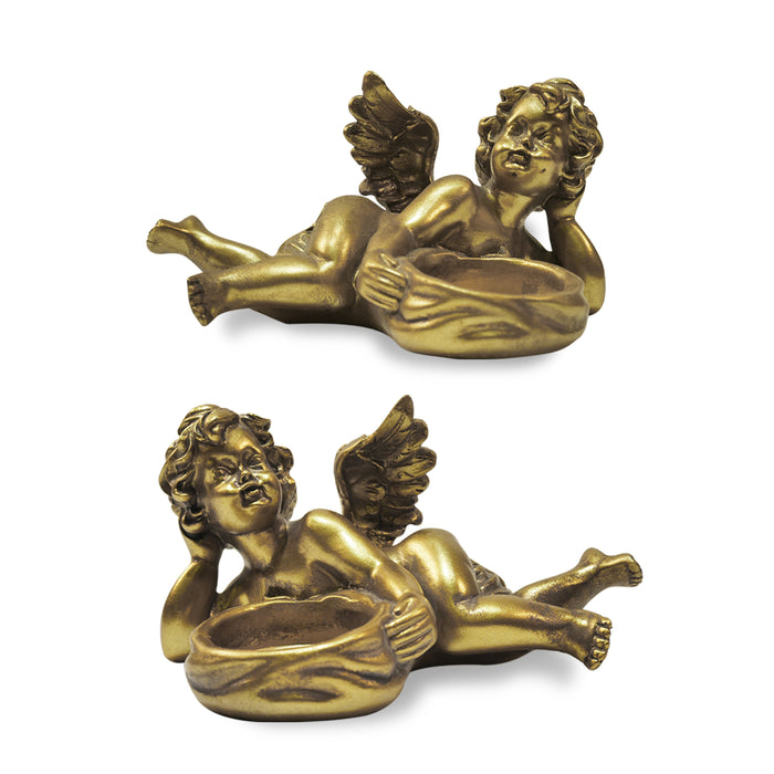 Gold cherub tealight candle holders, perfect for creating a balanced and harmonious display.