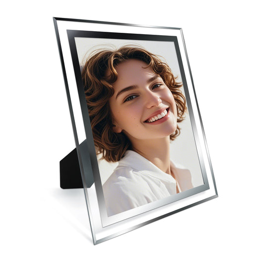 8x10 picture frame clear with silver borders for wall and tabletop