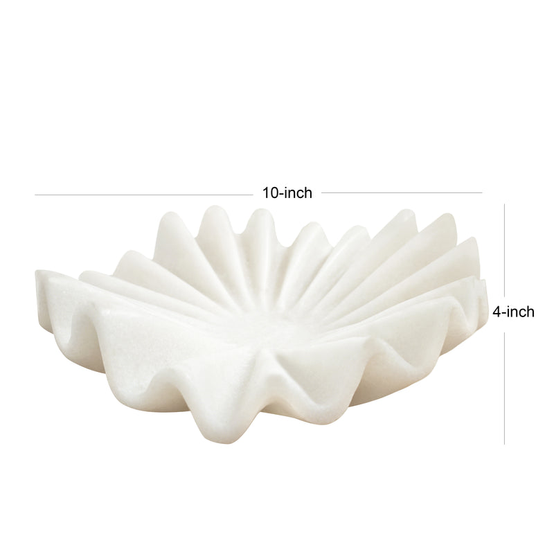 White Marble Style Decorative Bowl, Modern Ruffled Wavy Design Centerpiece for Coffee Table, Dining Room, Entryway, and Home Decor