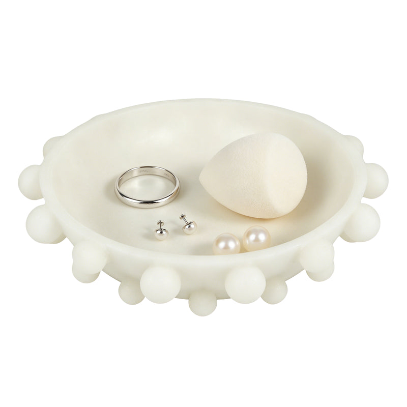 White Decorative Bowl with Bubble Edge Design, Modern Accent Centerpiece for Coffee Table Entryway Consoles Staging Decor, 11 x 11 x 3 Inch