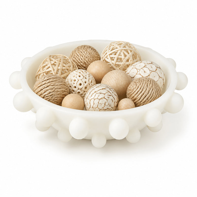 White Decorative Bowl with Bubble Edge Design, Modern Accent Centerpiece for Coffee Table Entryway Consoles Staging Decor, 11 x 11 x 3 Inch
