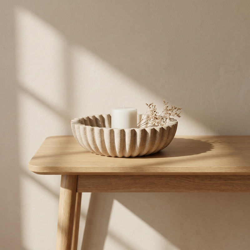 10” Sand Beige Catchall Bowls for Entryway Console Centerpiece Coffee Table Mantel Shelf Decor, Modern Decorative Bowl