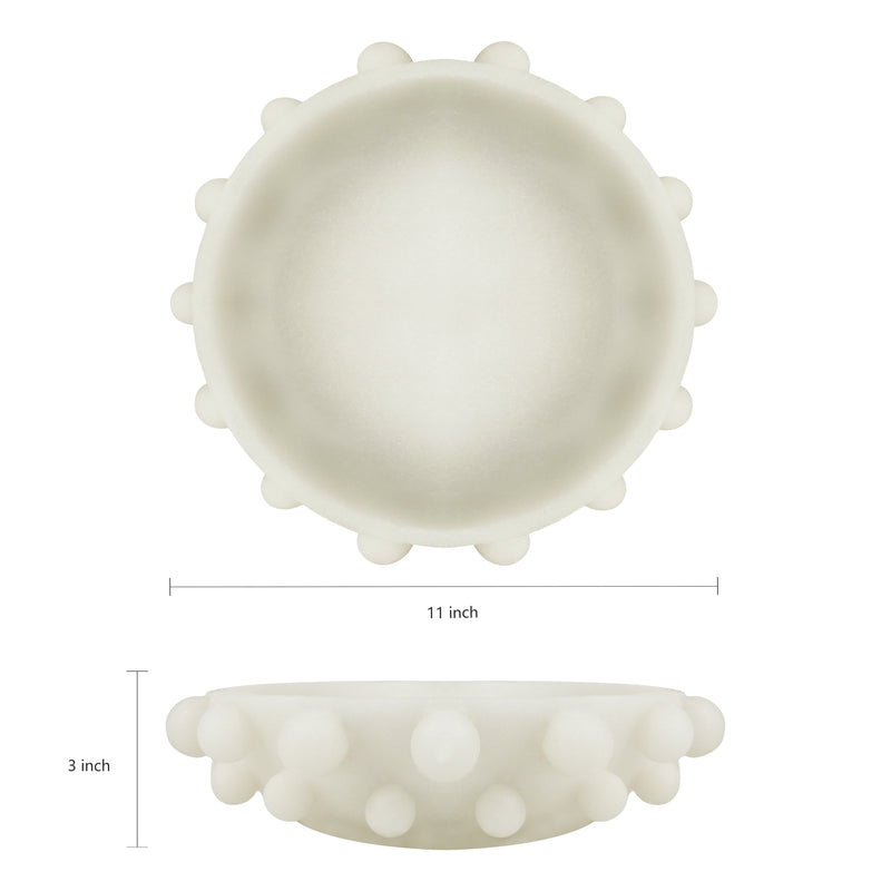White Decorative Bowl with Bubble Edge Design, Modern Accent Centerpiece for Coffee Table Entryway Consoles Staging Decor, 11 x 11 x 3 Inch
