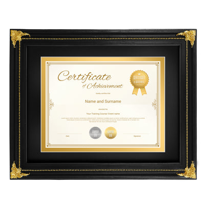 Black 11x14 vintage diploma picture frame with beaded floral border displayed in home décor setting
