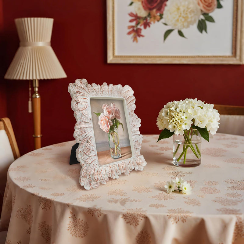 White Shabby Chic Floral Picture Frame 4x6, Hand-Painted Distressed Decorative Frame for Wall or Tabletop