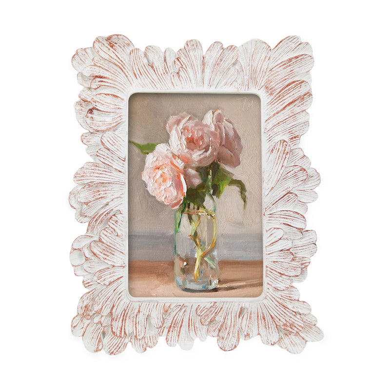 White Shabby Chic Floral Picture Frame 4x6, Hand-Painted Distressed Decorative Frame for Wall or Tabletop