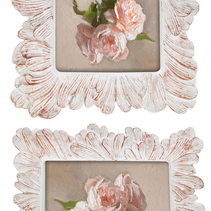 White Shabby Chic Floral Picture Frame 4x6, Hand-Painted Distressed Decorative Frame for Wall or Tabletop