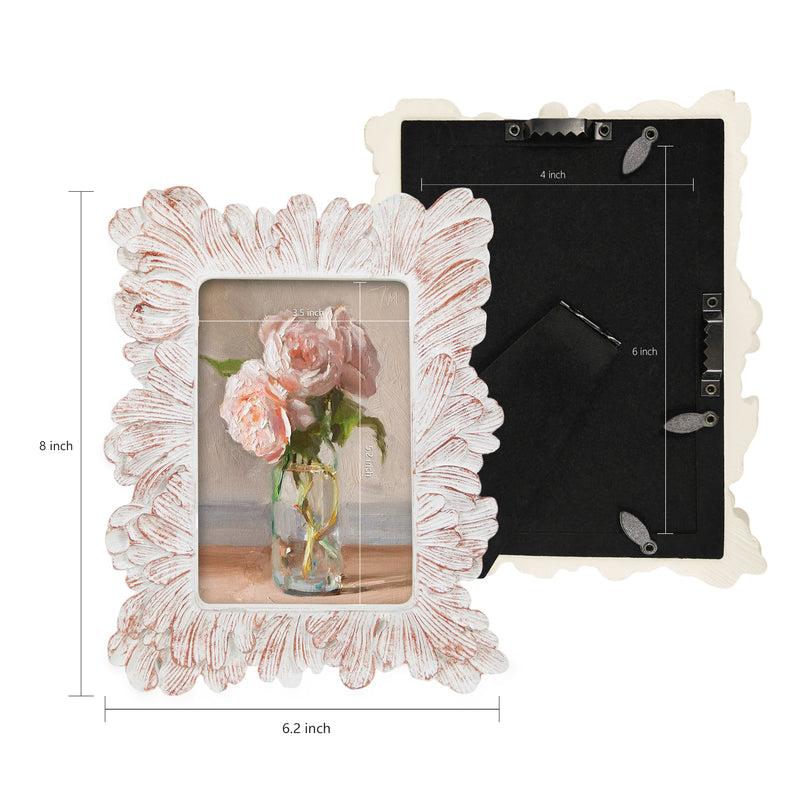 White Shabby Chic Floral Picture Frame 4x6, Hand-Painted Distressed Decorative Frame for Wall or Tabletop